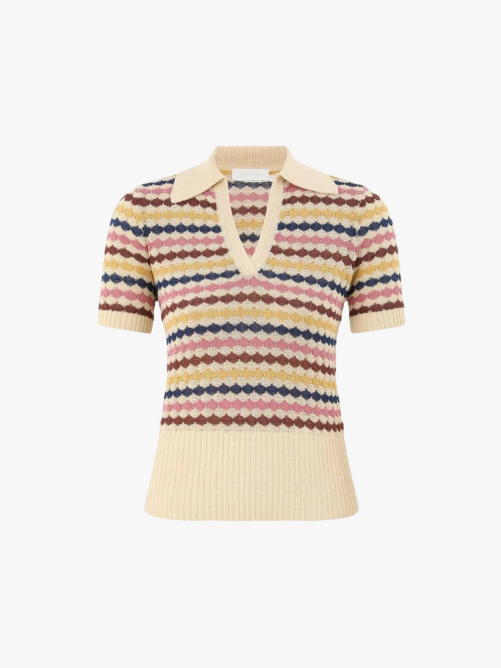 Zimmermann Awaken Scallop Knit Polo Multi Stripe Damen-Polo