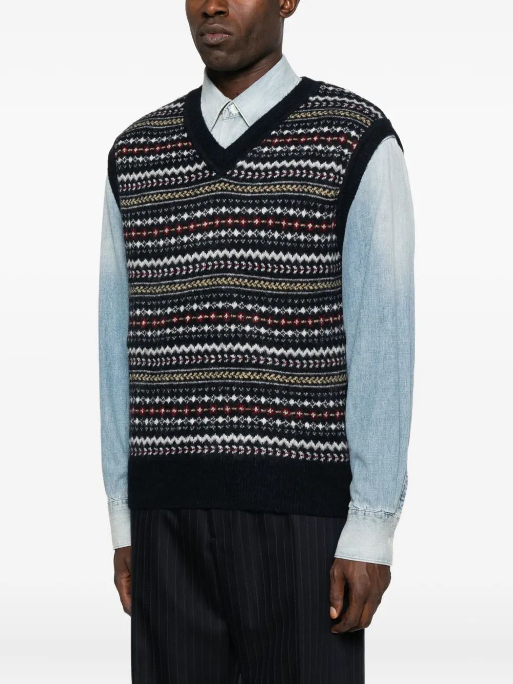 Dunst Fairisle-Pullover mit V-Ausschnitt Navy Herren