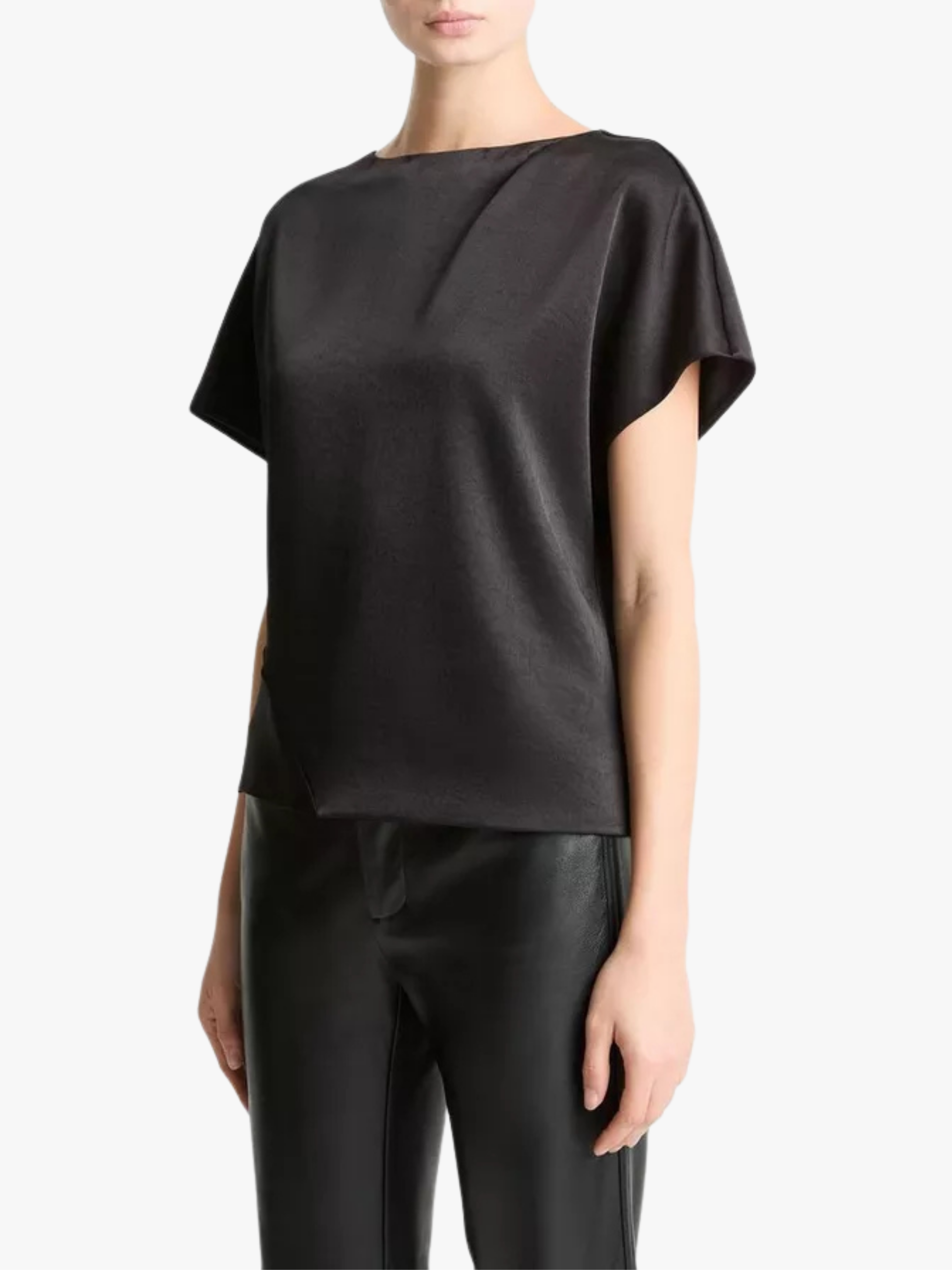 Vince Draped Satin Dolman Sleeve Blouse Black Women