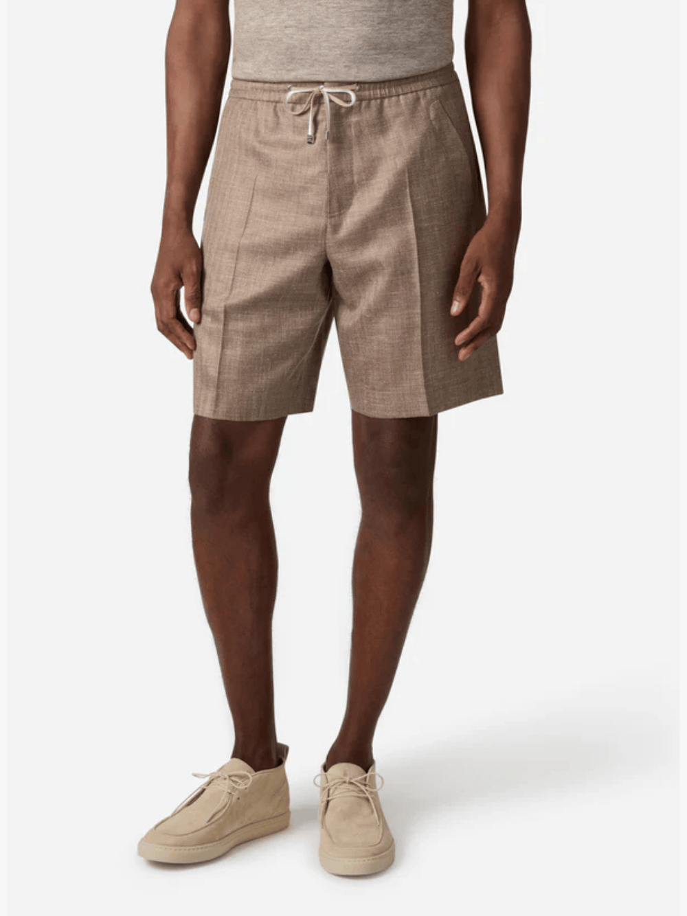 Brett Johnson Wool Silk Linen Drawcord Short Pant Mokka Herrenshorts