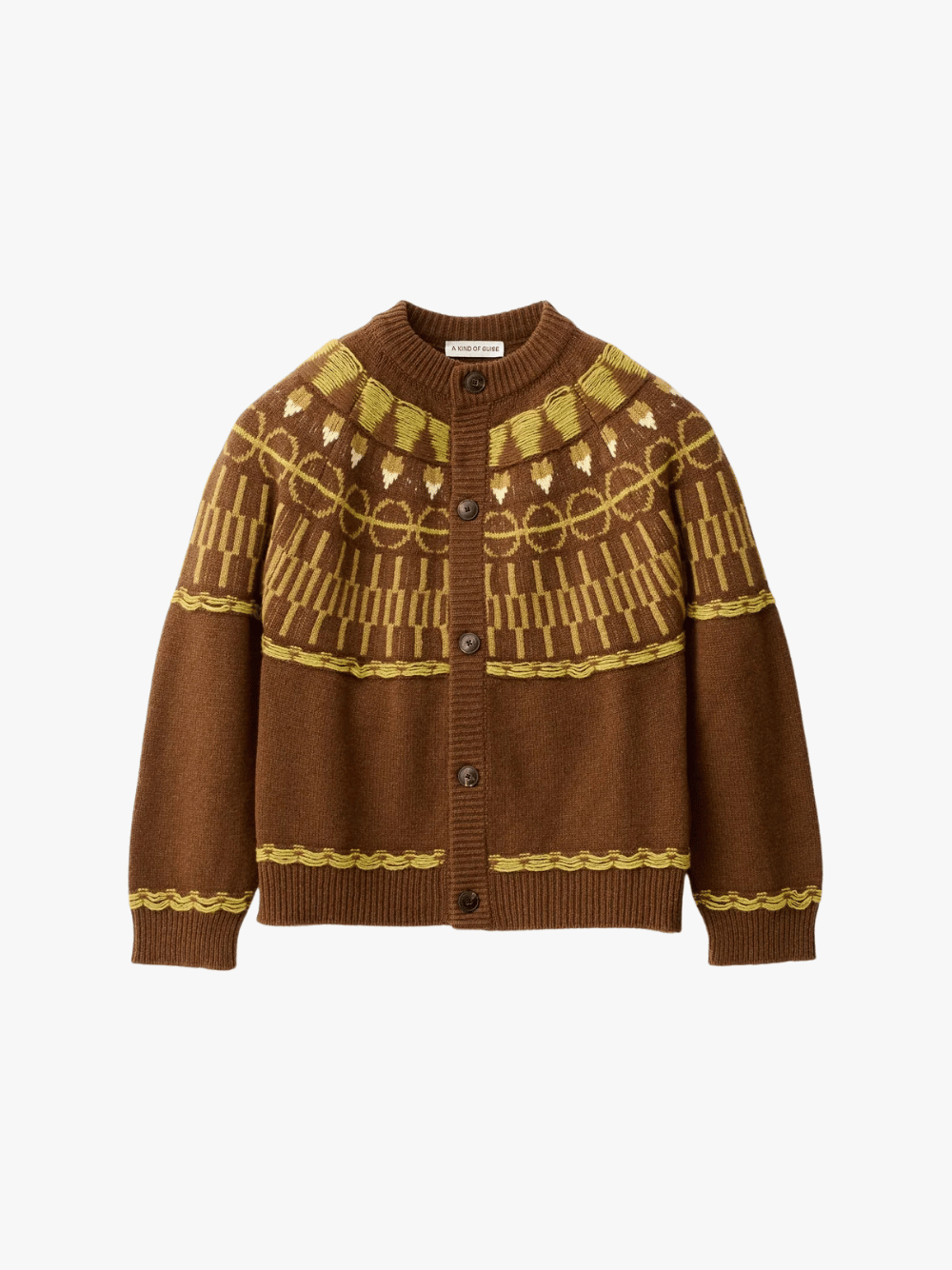 A KIND OF GUISE Zatoya Knit Cardigan Honey Crumble Merinowoll-Cardigan Braun Herren