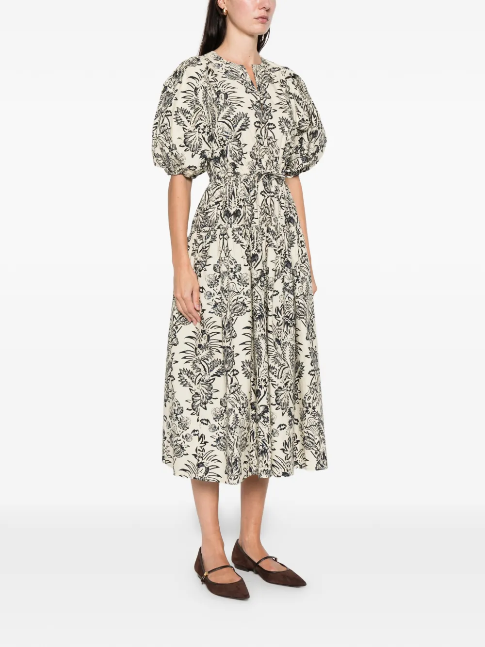 UllaJohnson Harriet Puff Sleeve Midi Dress Ivory Floral Women