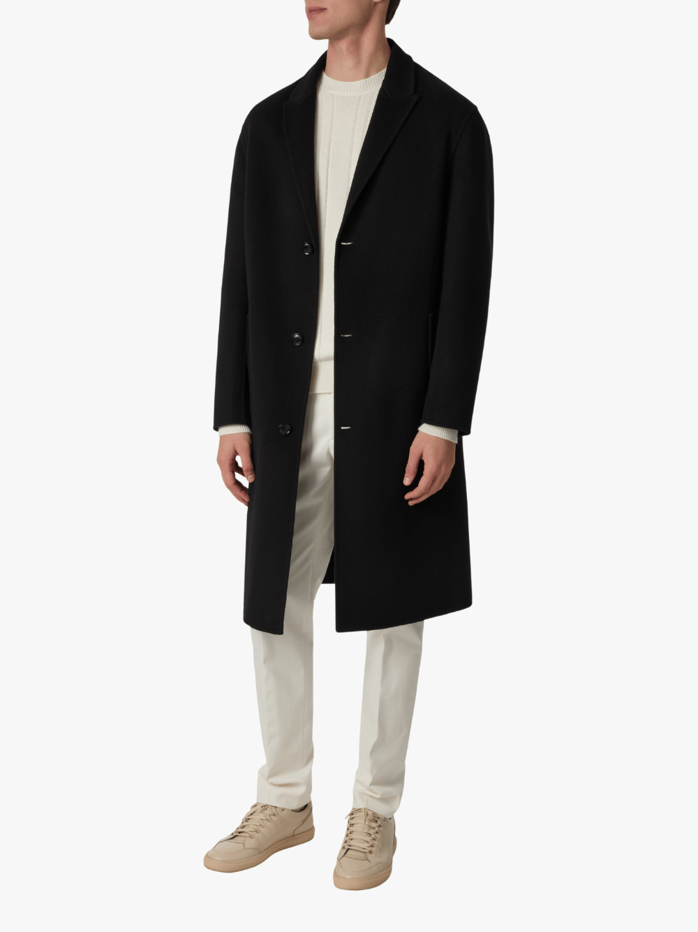 Brett Johnson Wool and Cashmere Double Single Breast Overcoat Black Men's