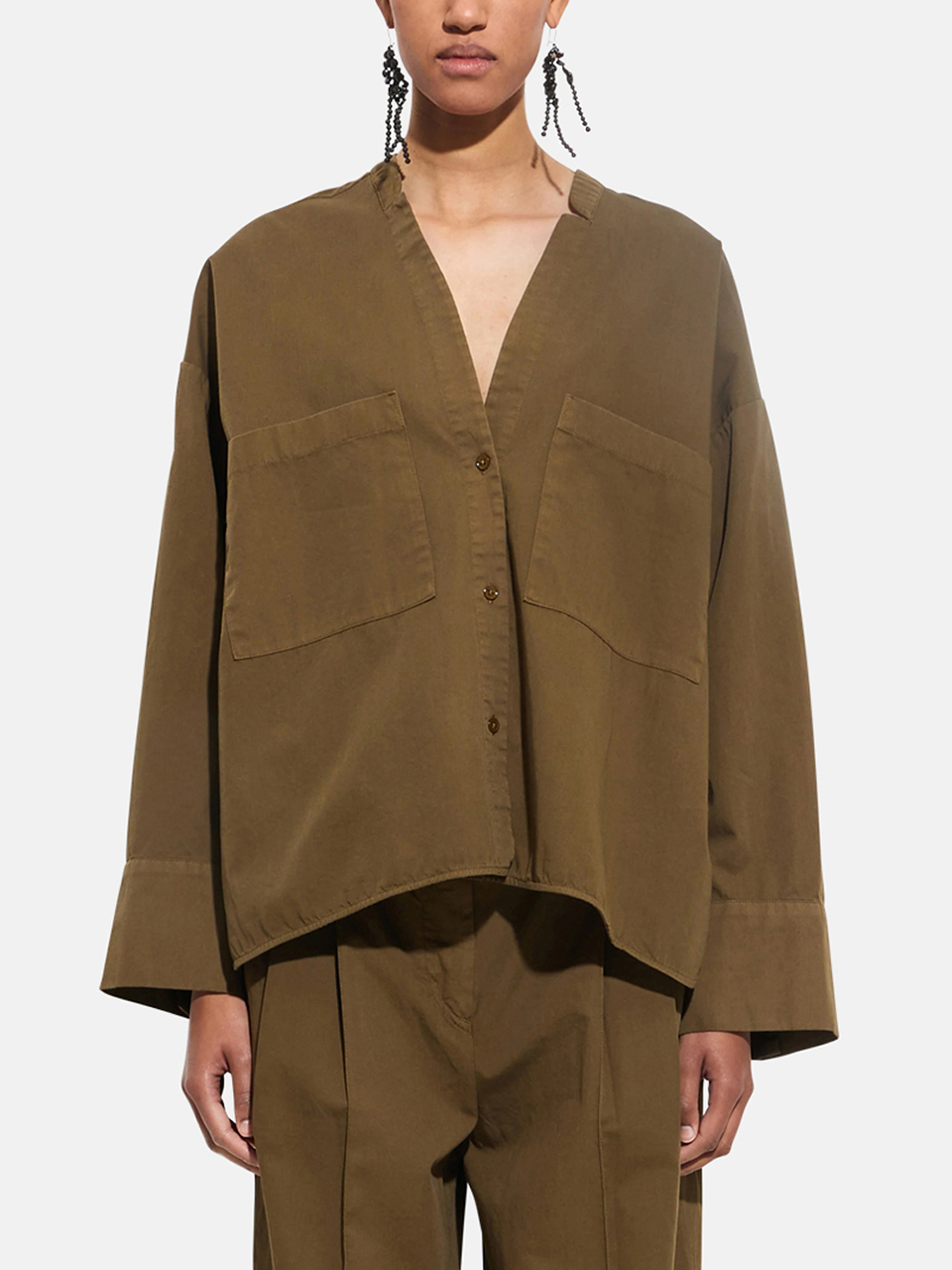 Christian Wijnants Tashvid V-Neck Shirt Olivgrün Damen