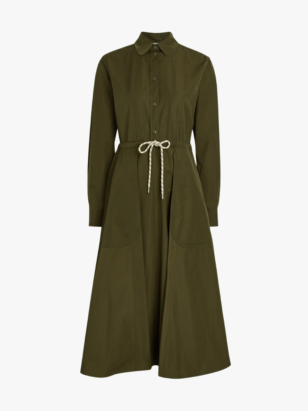 Moncler Collared Drawstring Midi Dress Green Women's