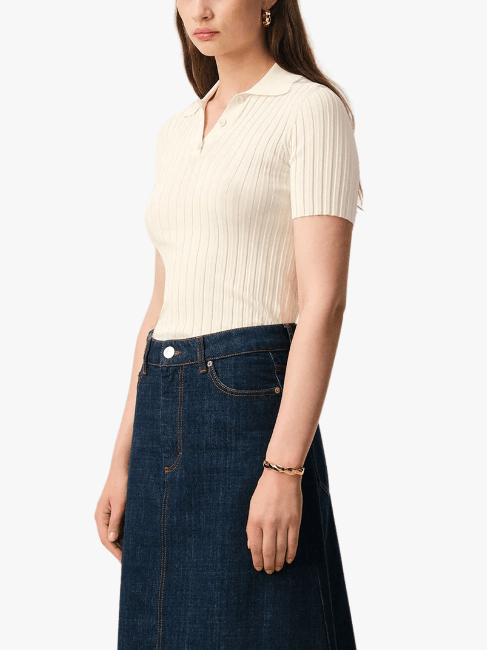 AMI Paris Short-Sleeve Knit Polo Shirt in Cream for Women