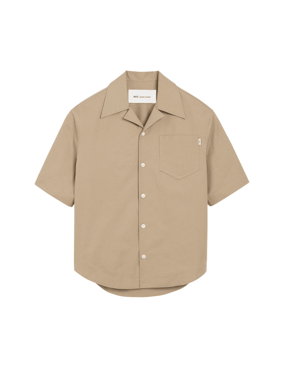 Ami Paris Beige Cotton Short Sleeve Camp Collar Wide Herren-Shirt