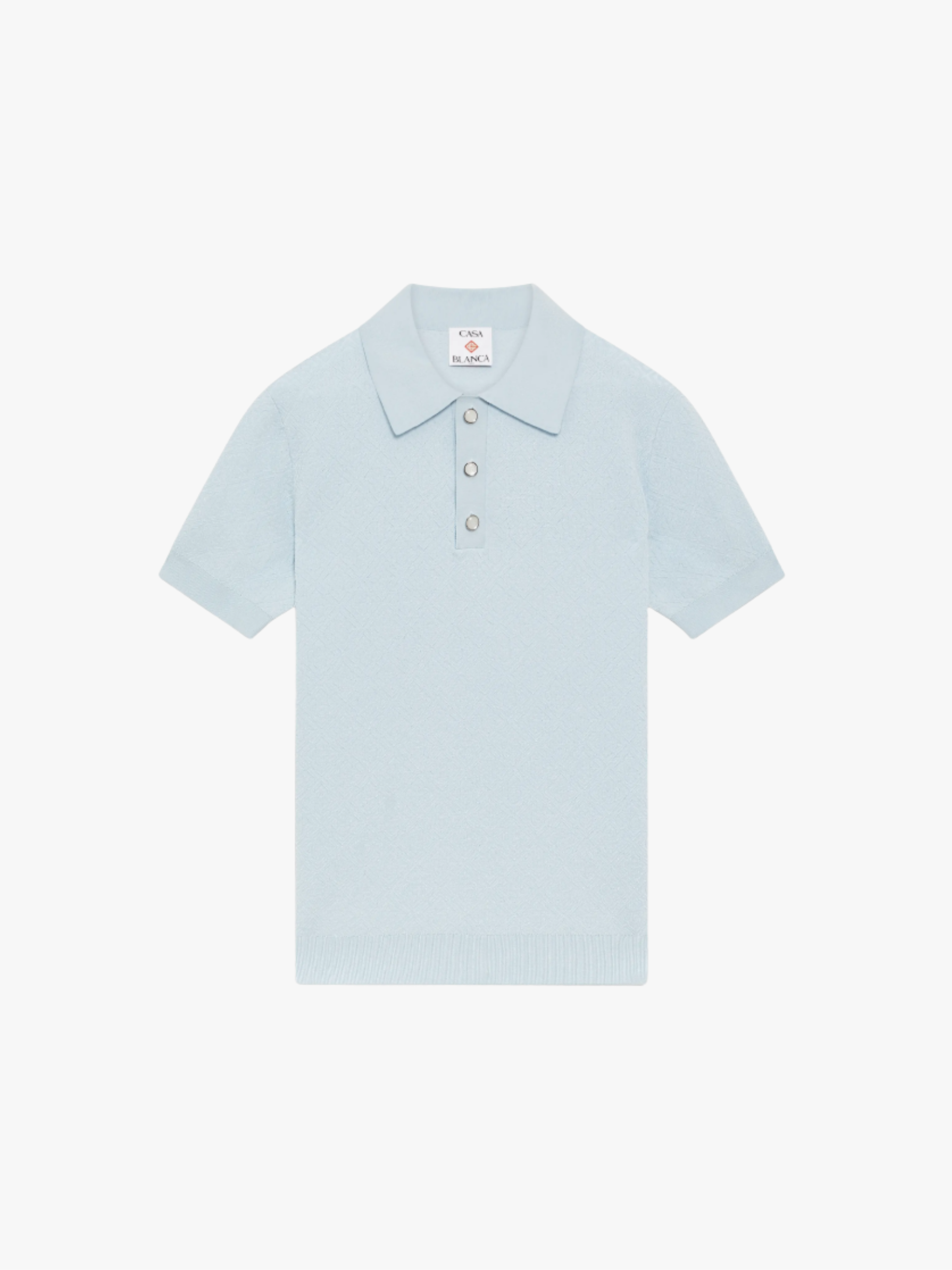Casablanca Blue Pointelle Monogram Short-Sleeve Polo Shirt for Men