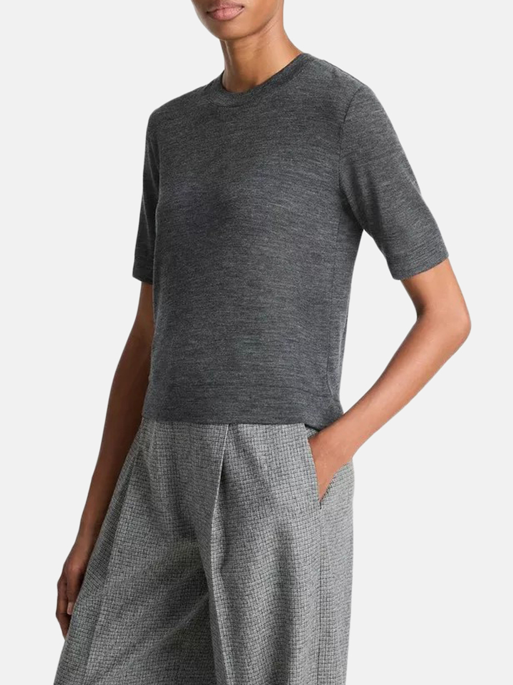 Vince Wool Shrunken T-Shirt Grau Damen