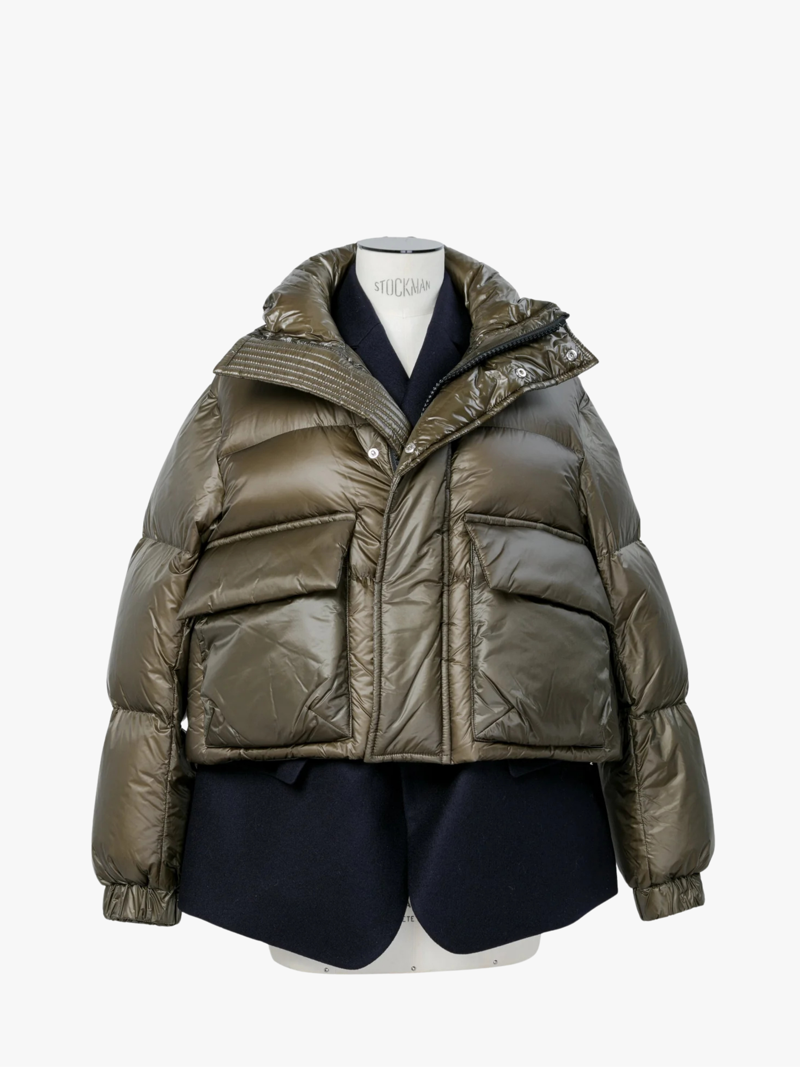 Sacai Wool Melton x Puffer Blouson Khaki Damen