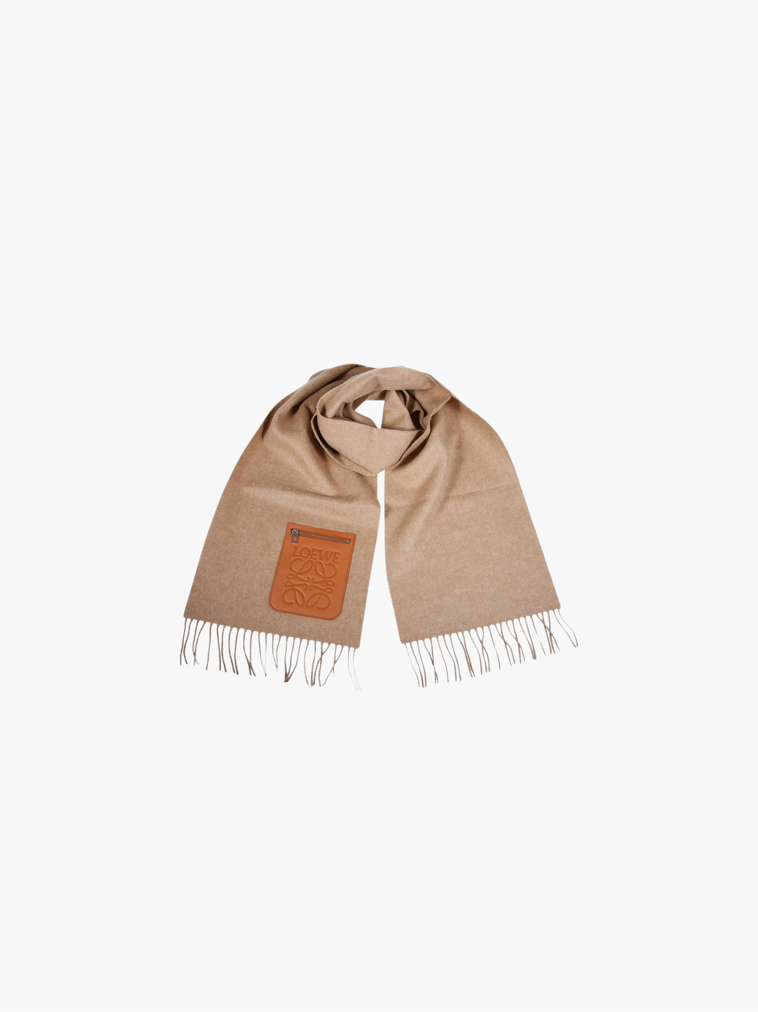 Loewe Leder Patch Schal mit Fransen Beige / Natur Unisex