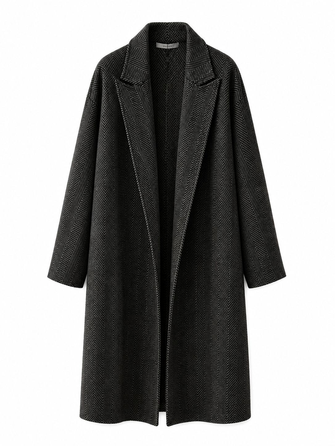 Dusan Long Herringbone Cashmere Coat, Dark Grey Check
