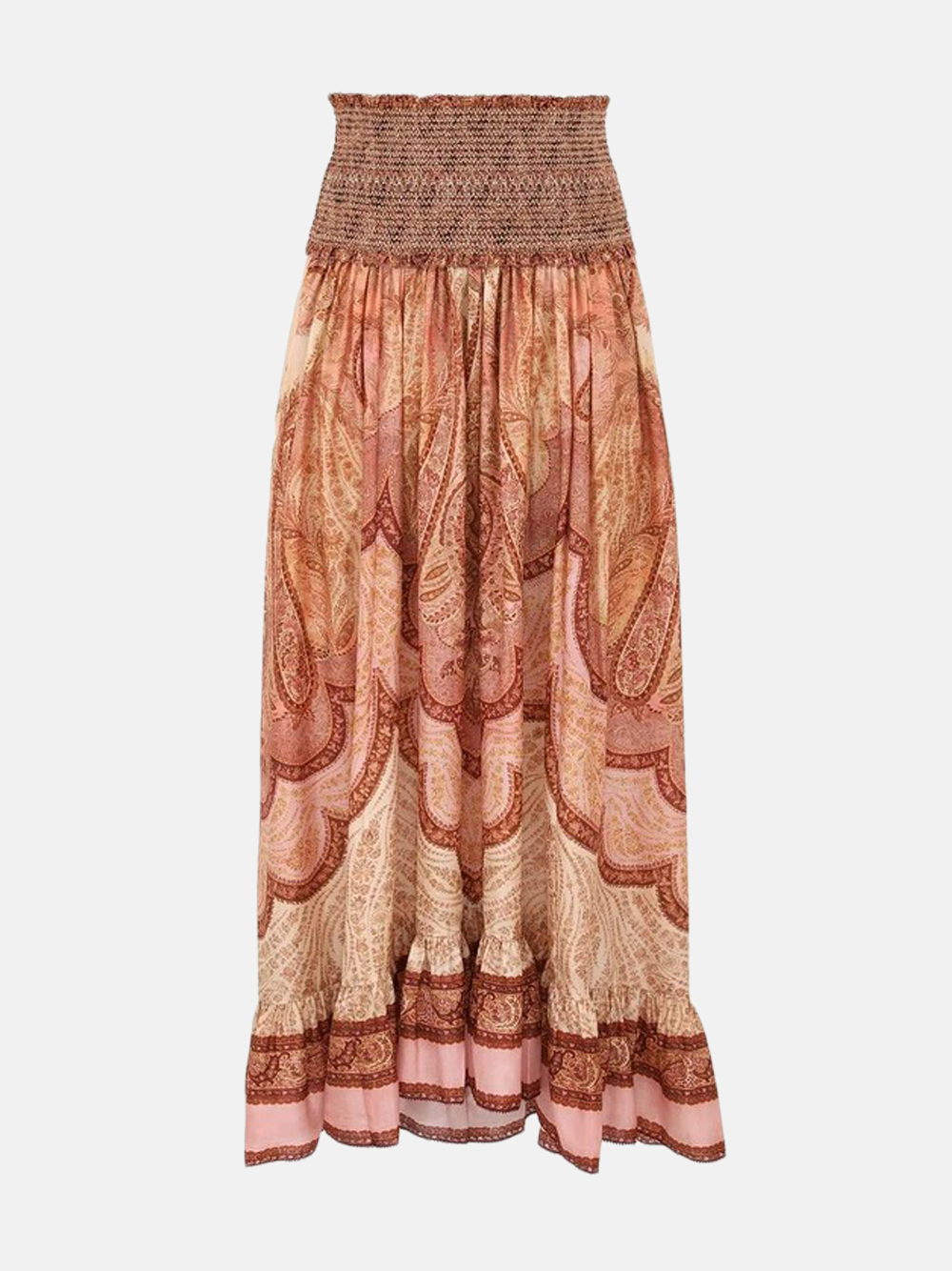ZIMMERMANN Wanderlust frill maxi skirt with paisley print, dark red, women's