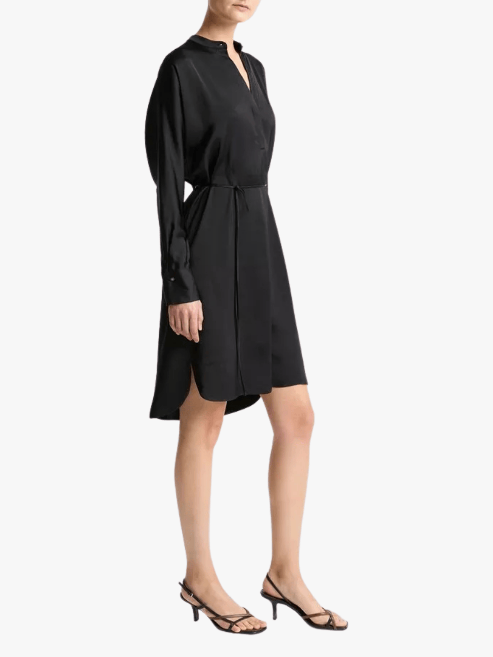 Vince Matte Satin Band-Collar Kleid Schwarz Damen