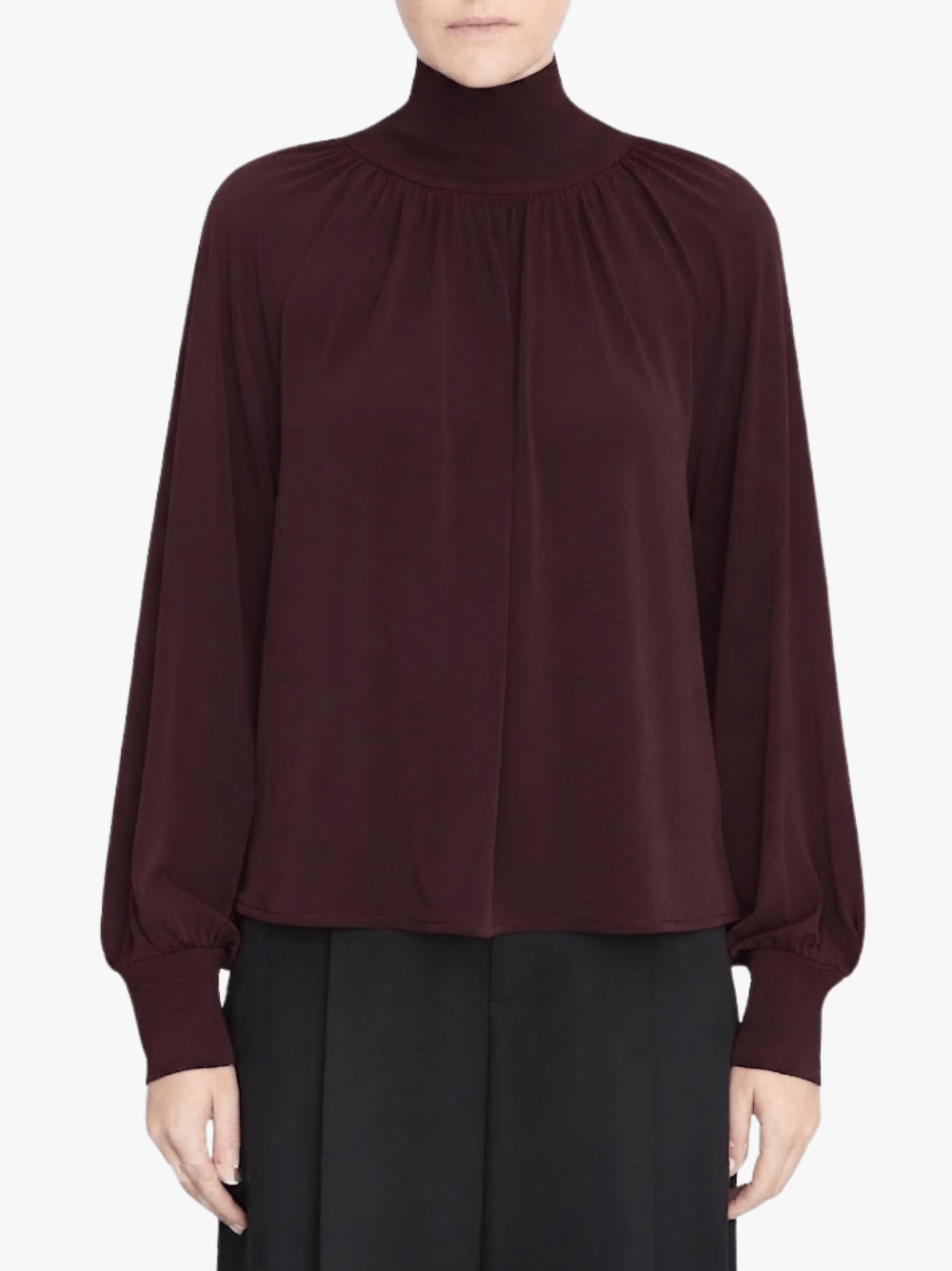 Vince Rib Trim Gathered Turtleneck Plum Dark Red Women
