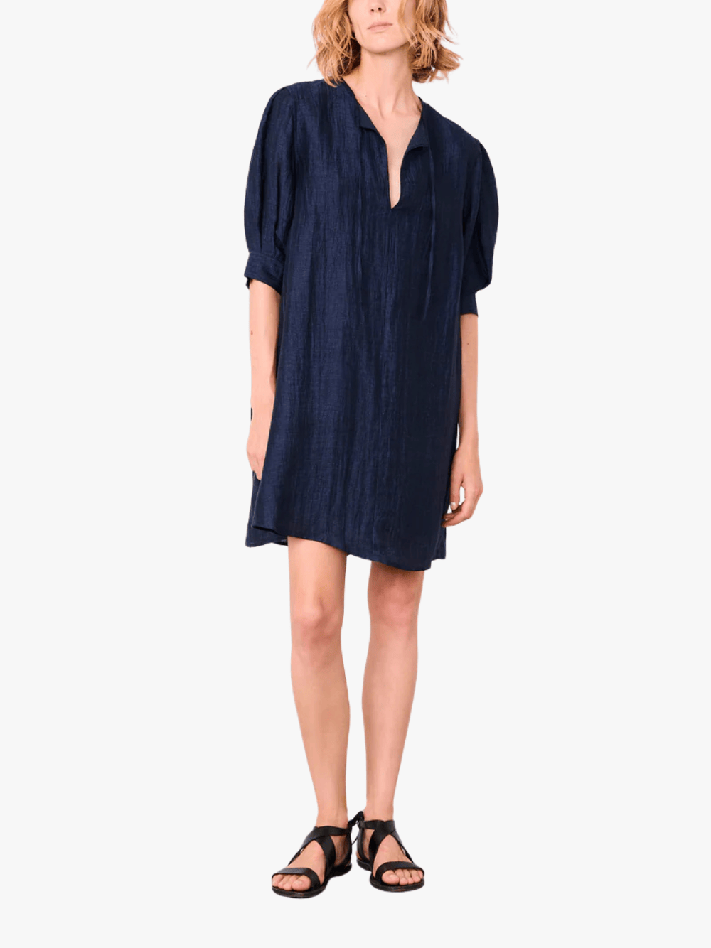Officine Générale Ggi Dress Wrinkled Linen Navy Ink Damenkleid