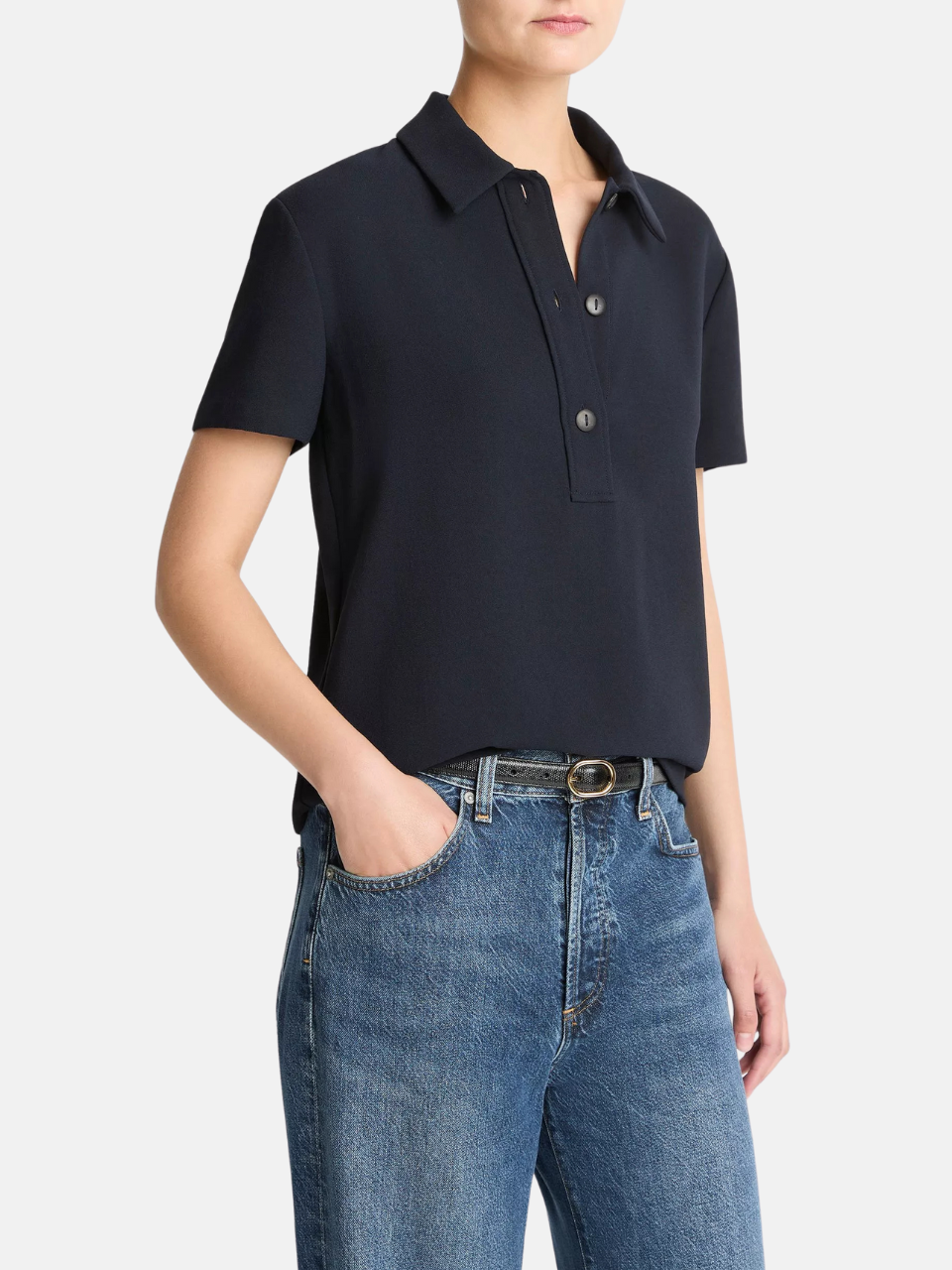 Vince Crepe Polo Shirt Blue Women's/Unisex Polo Shirt