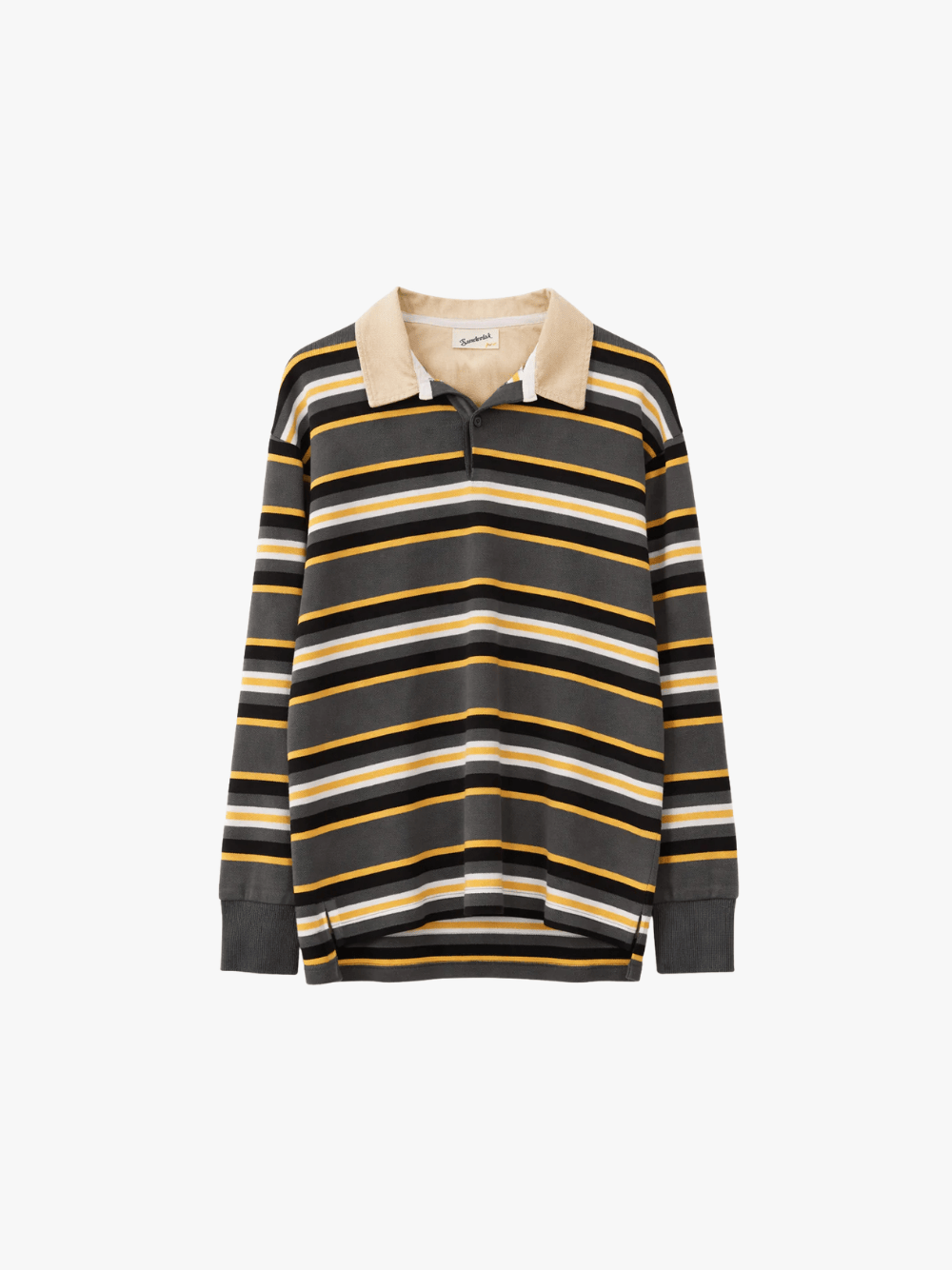 Sander Lak Rugby Polo Sweatshirt Grau Gold Stripe Herren