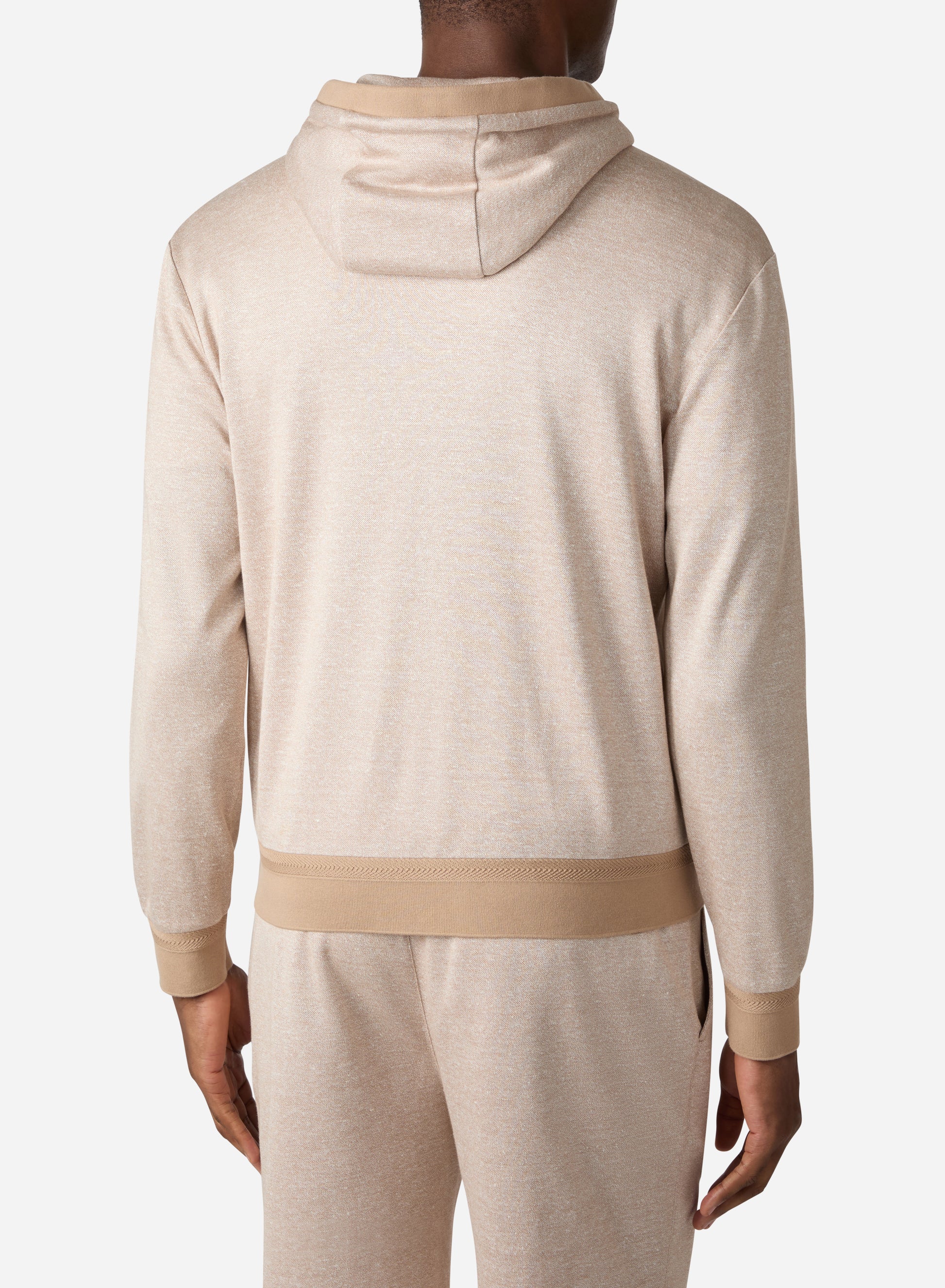 Brett Johnson Leinen-Seiden-Baumwoll-Hoodie mit Wildlederdetails CaféauLait Herren
