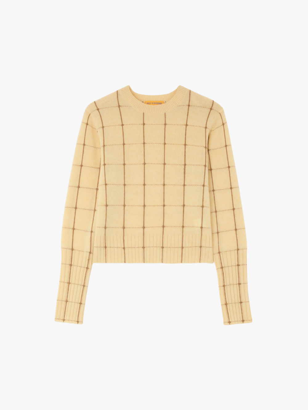 Guest in Residence Shrunken Checker Crew Pullover Butter/Almond Gelb Damen