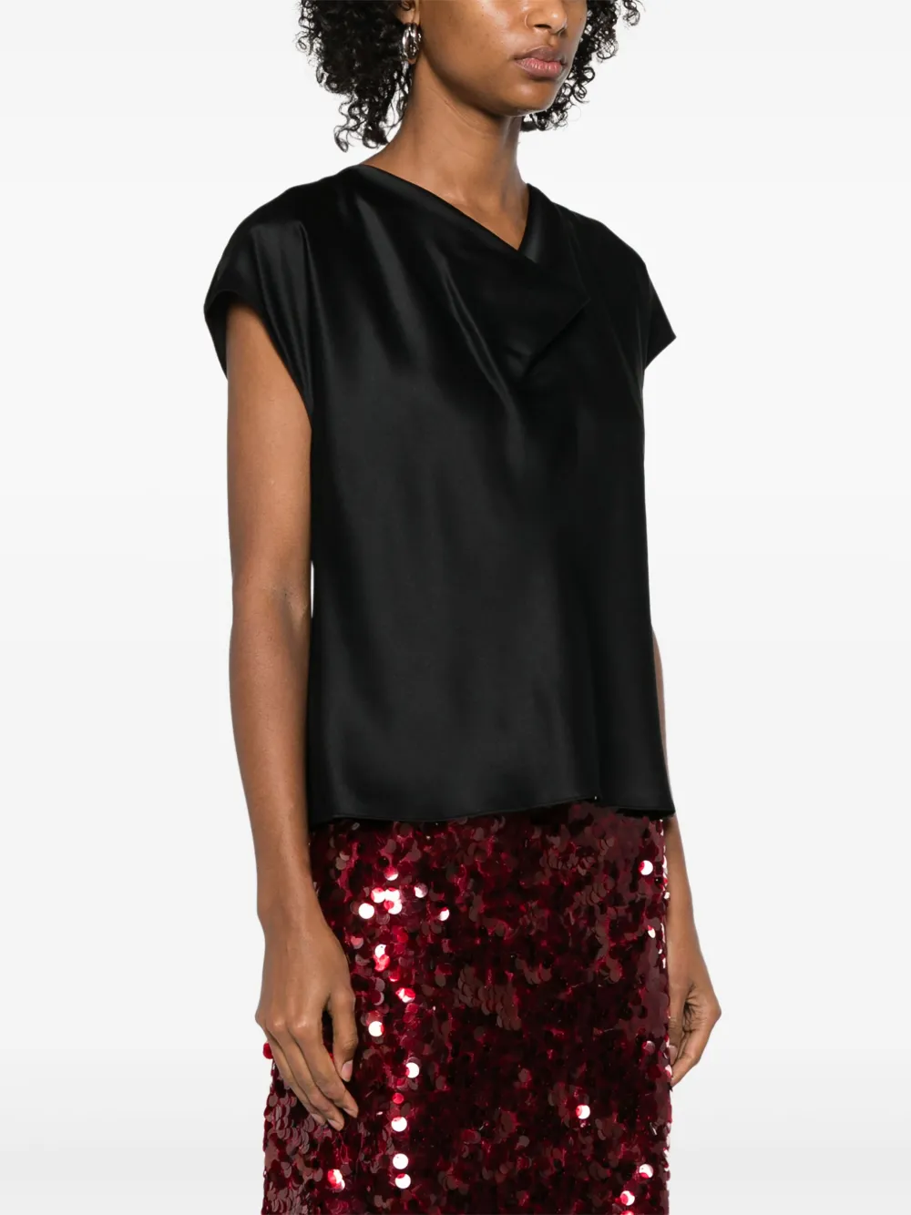 Vince Seidenbluse mit Wasserfallkragen Schwarz Damen Vince Seidenbluse mit Wasserfallkragen Schwarz Damen