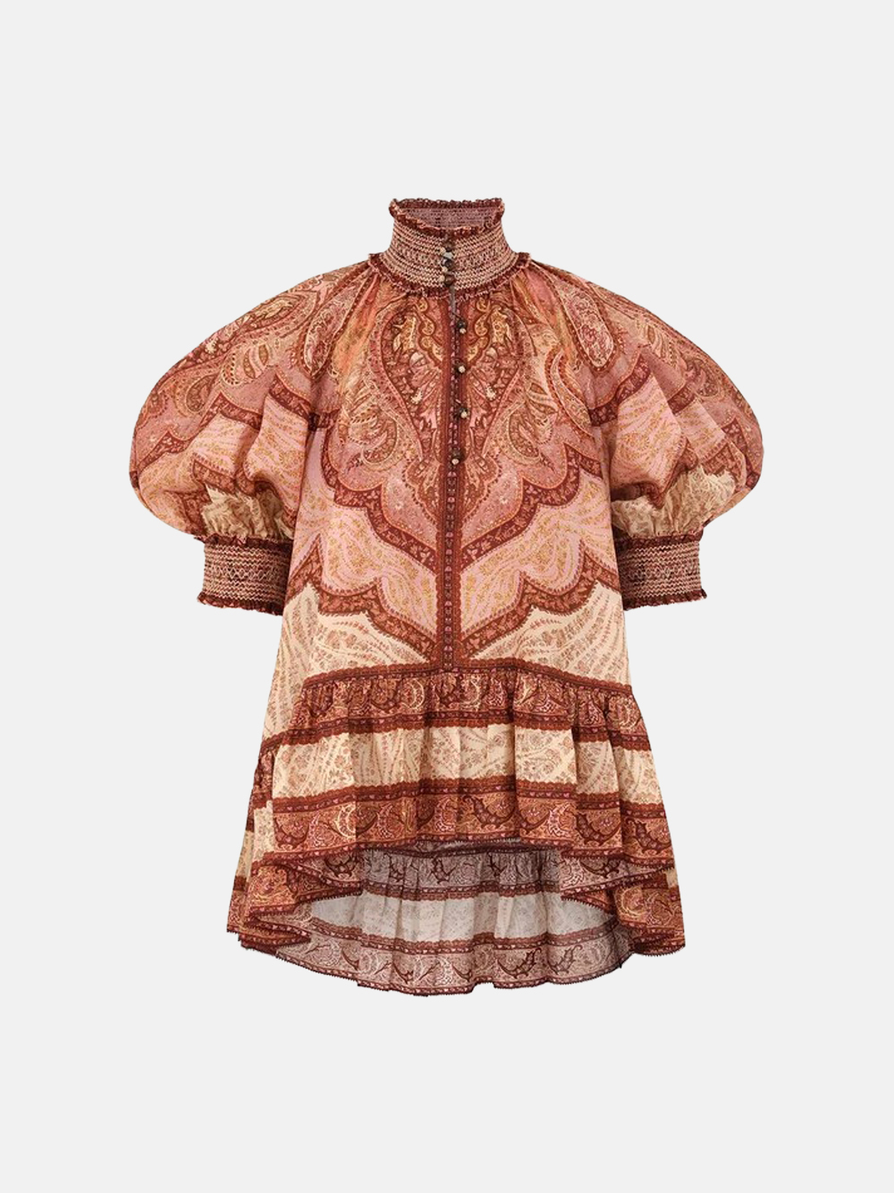 ZIMMERMANN Wanderlust Frill Blouse with Paisley Pattern in Bordeaux Red