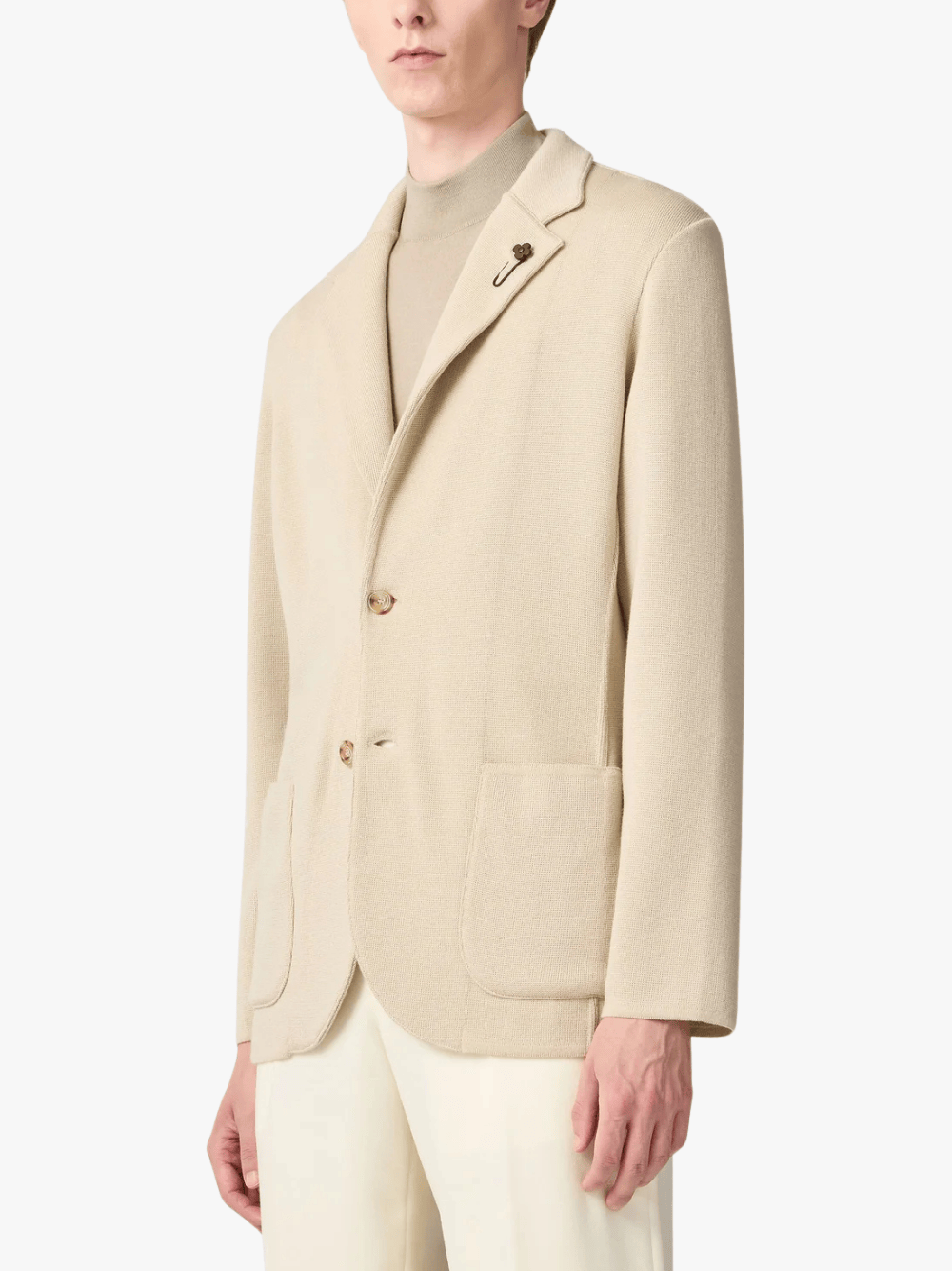 Lardini Cream Single-Breasted Two-Button Knitted Men's Cardigan