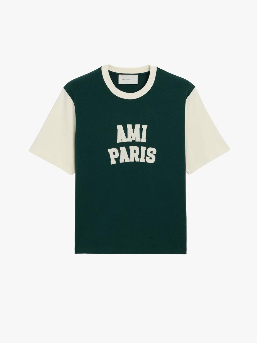 Bottle Green Cotton T-Shirt with Ami Paris Embroidery