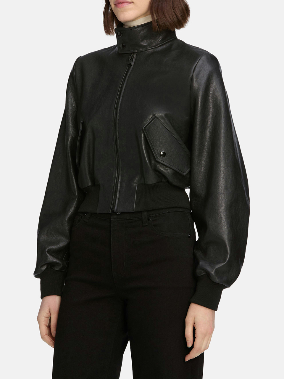Frame Die Leder-Harrington-Jacke Schwarz Damen