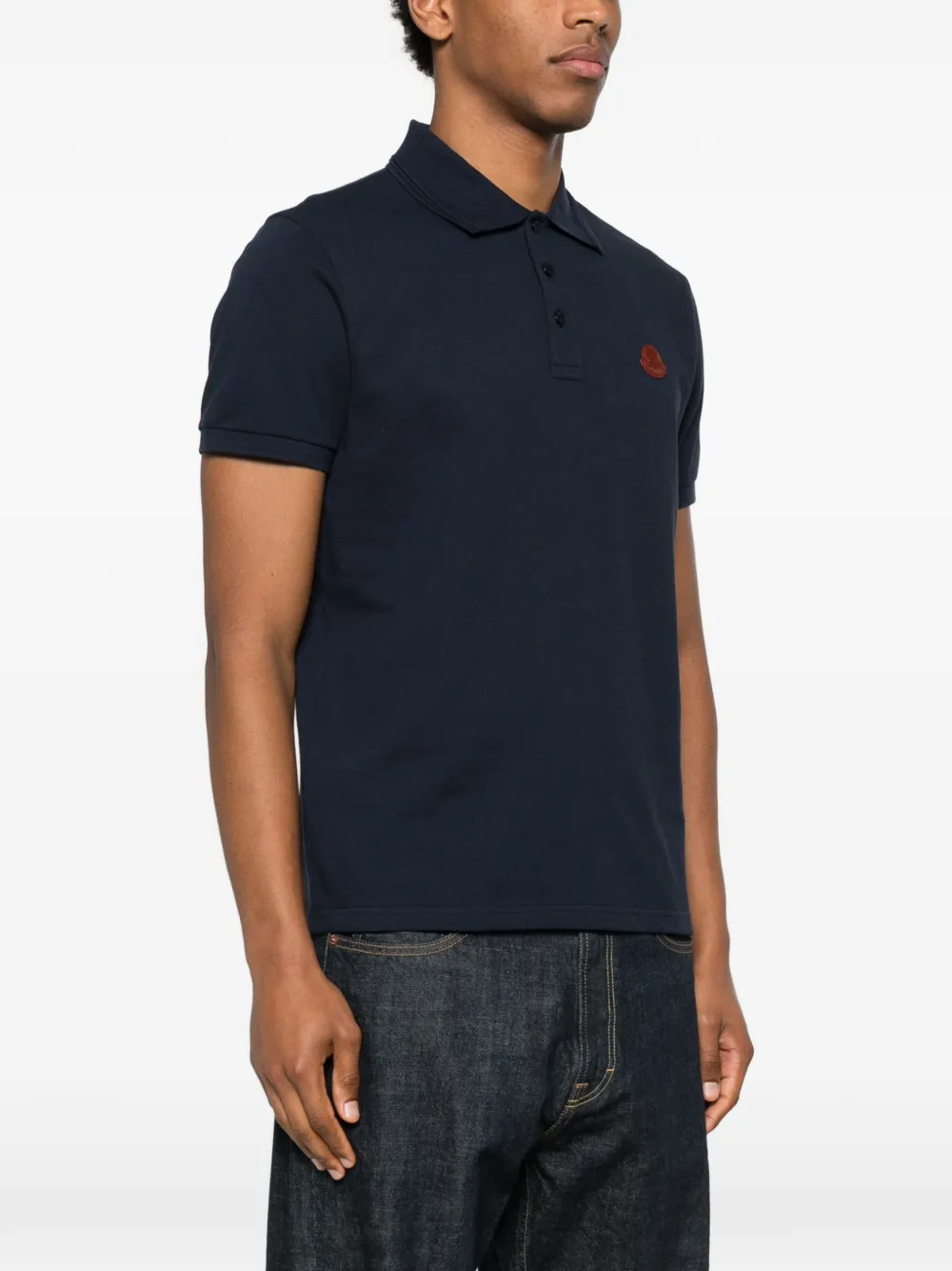 Moncler Polo Shirt with Logo Patch Blue Men