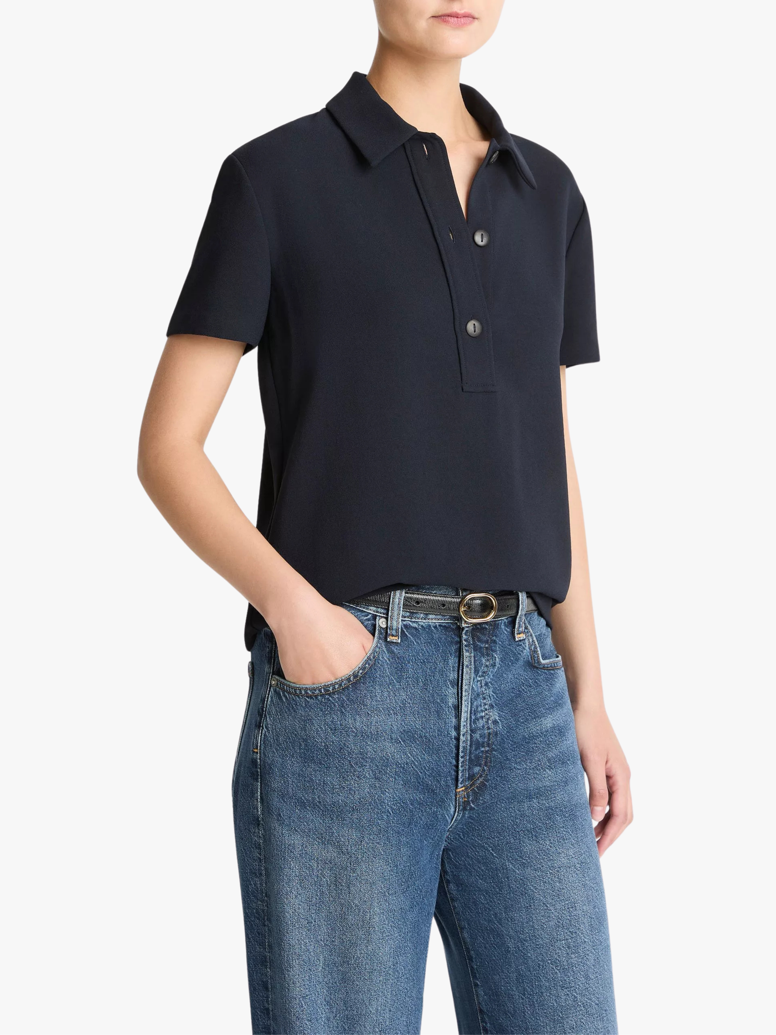 Vince Crepe Polo Shirt Coastal Blue Damen