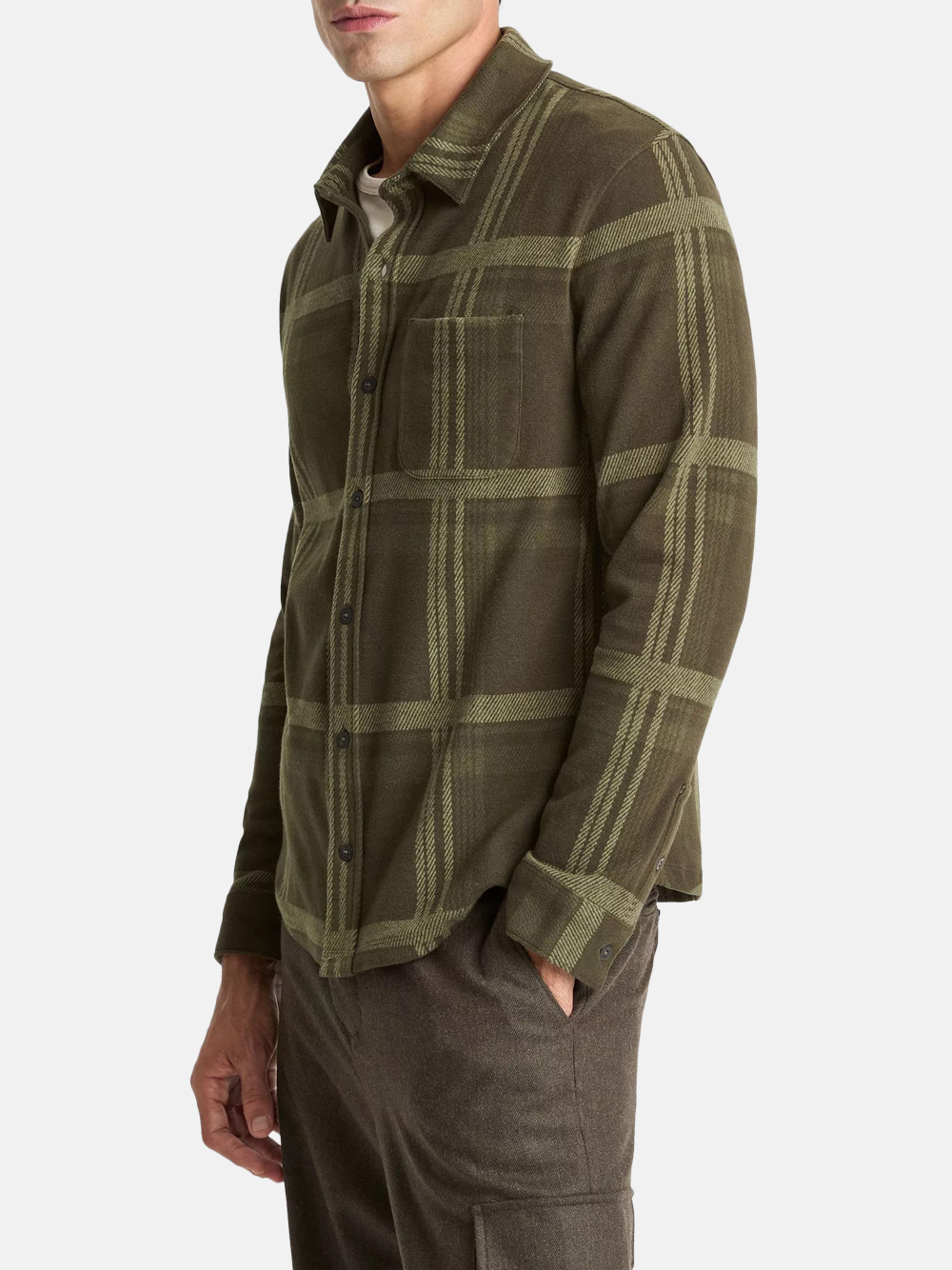 Vince Plaid Cotton Blend Shirt Jacket Dark Leaf Green Men