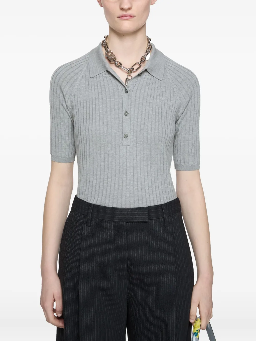 Acne Studios Gestricktes Poloshirt Hellgrau Damen