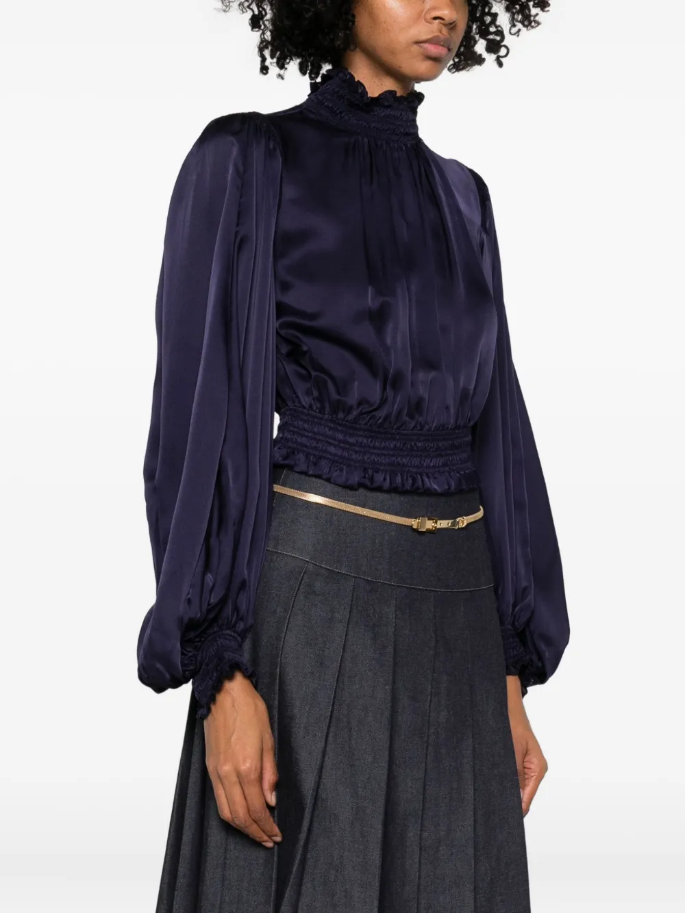 Zimmermann Rüschen-Oberteil mit hohem Kragen Marineblau Damen