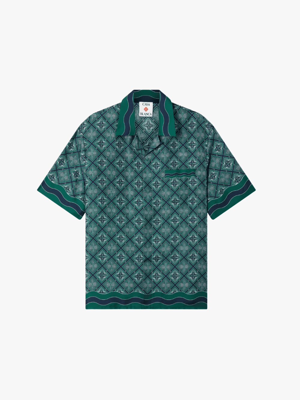 Casablanca Radiating Monogram Short Sleeve Silk Shirt Dunkelgrün Herren