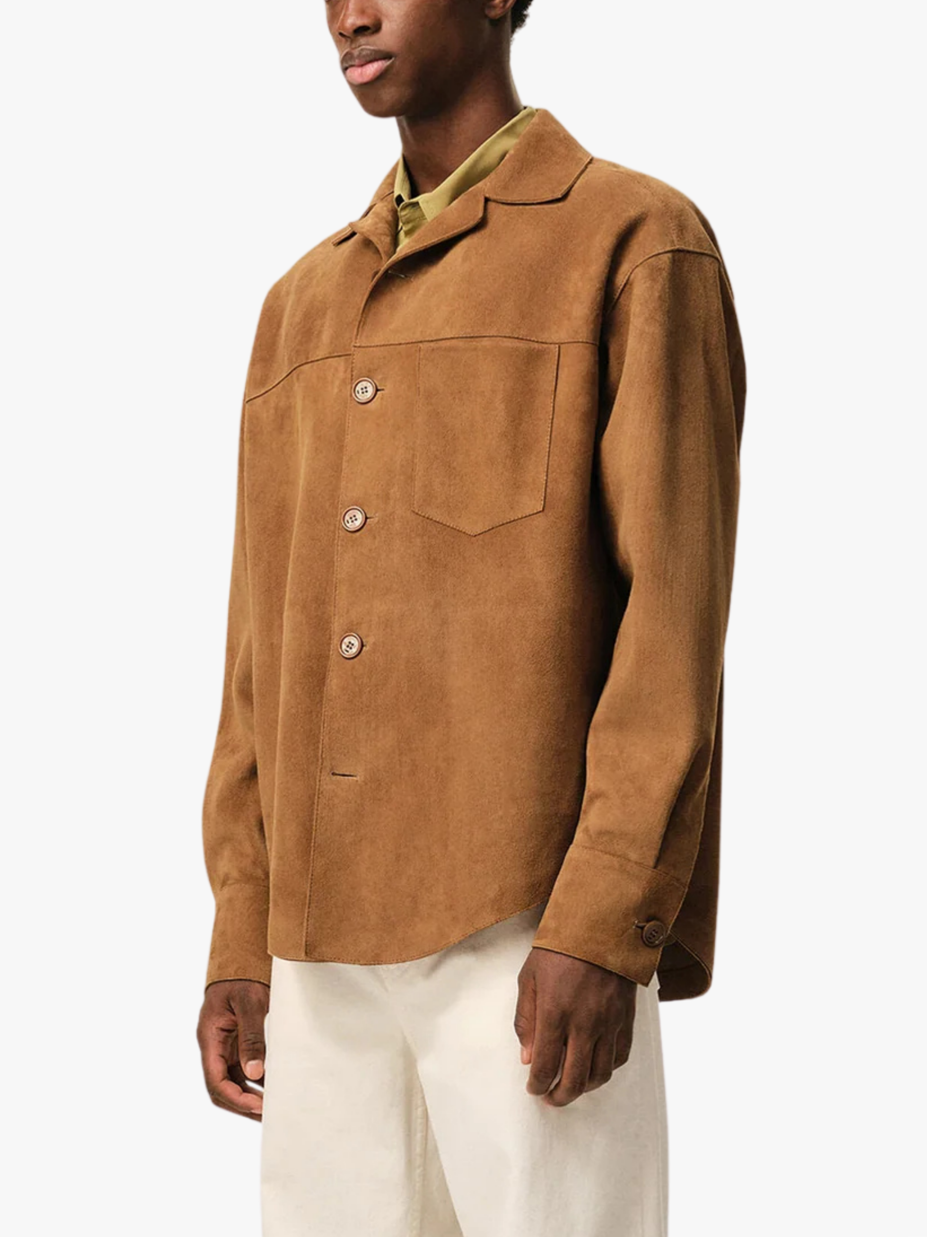 AMI Paris Übershirt aus braunem Ziegenleder mit Knöpfen Herren