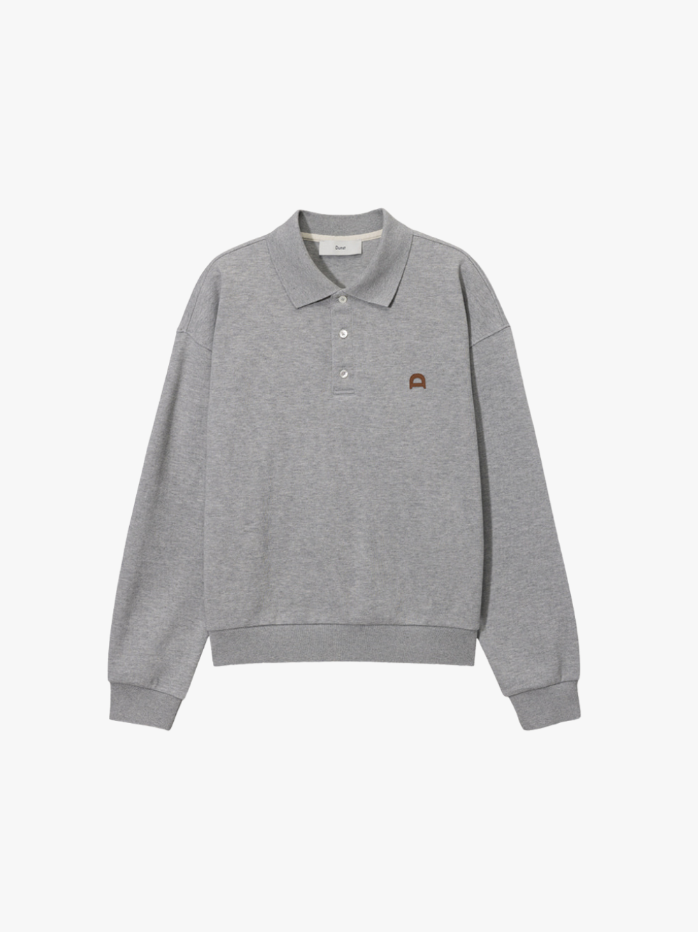 Dunst Unisex Leather Logo Collared T‑Shirt Melange Grey Unisex Sweater