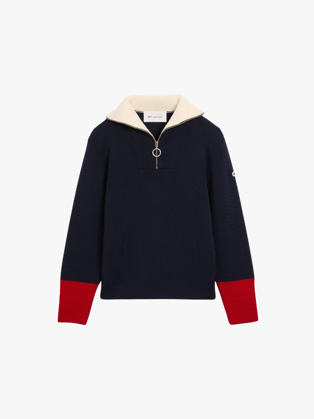 Ami Paris Pullover aus blauer Wolle mit Reißverschlusskragen Navy Herren