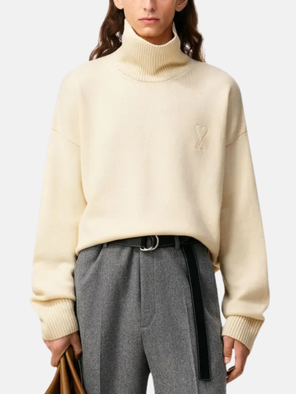 AMI Paris Pullover Ami de Cœur Stehkragen Damen Beige