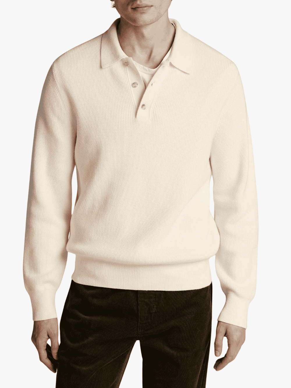 Vince Heirloom Shaker Cotton-Cashmere Polo Sweater Bone Herren