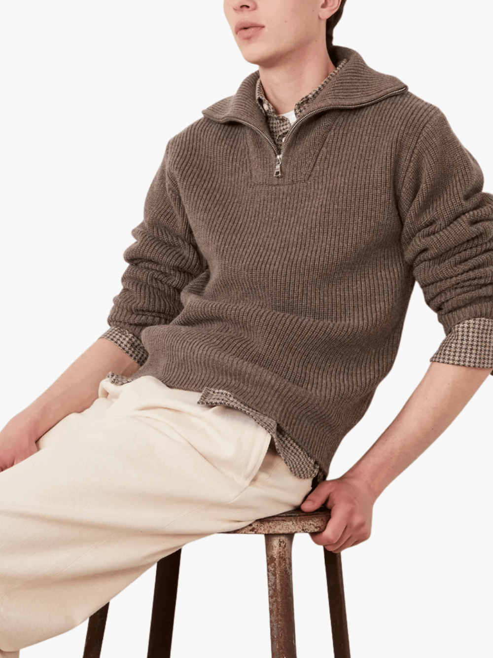 Officine Generale Tarek Mockneck Jumper Brown Men's