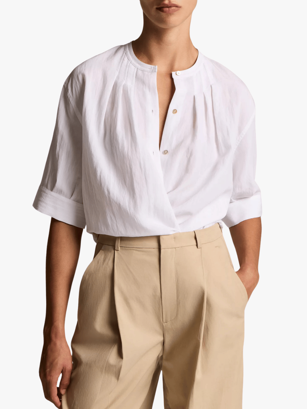 Vince Gathered A-Line Button-Front Bluse Optic White Damen