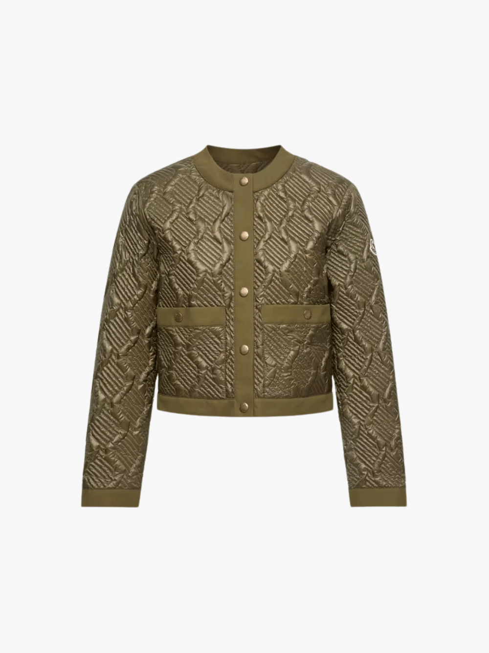 Moncler Libellule Down Jacket with Geometric Quilting in Olive Green for Women
