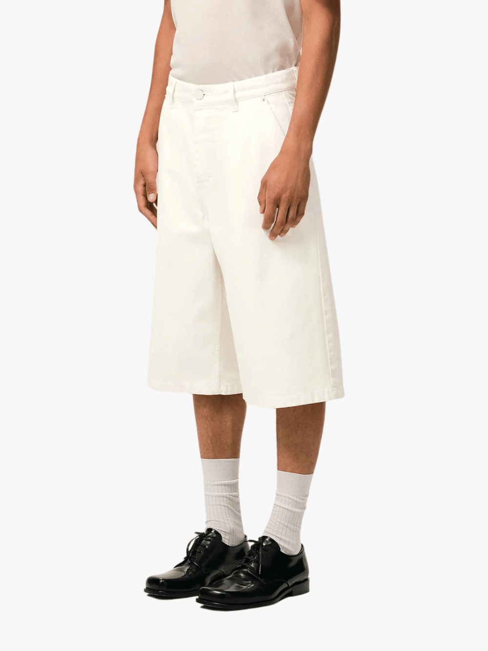 Ami Paris White Cotton Loose Bermuda Shorts for Men