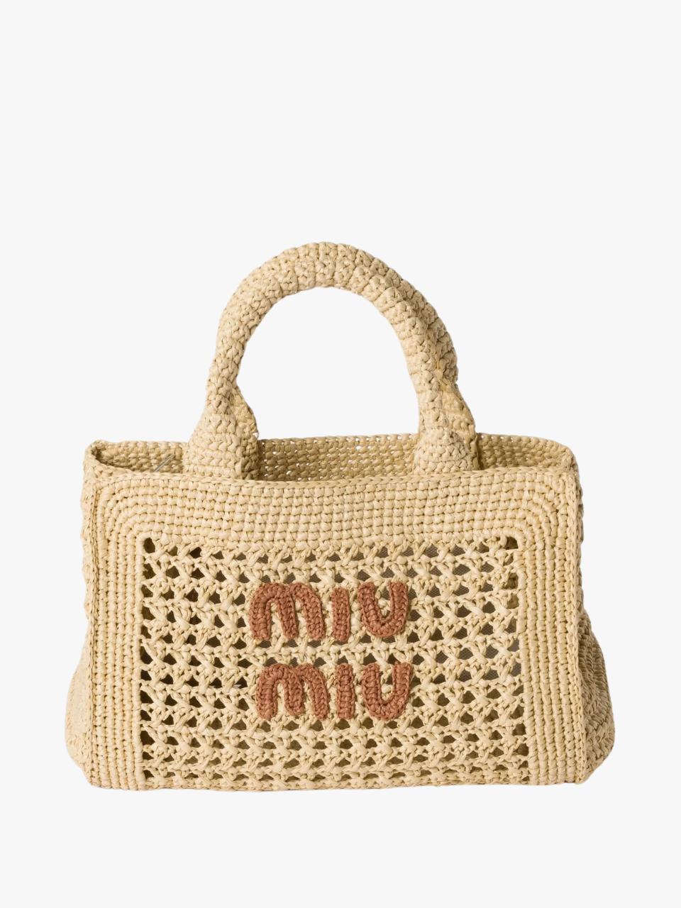 Miu Miu Woven Tote Bag with raffia effect Beige Women
