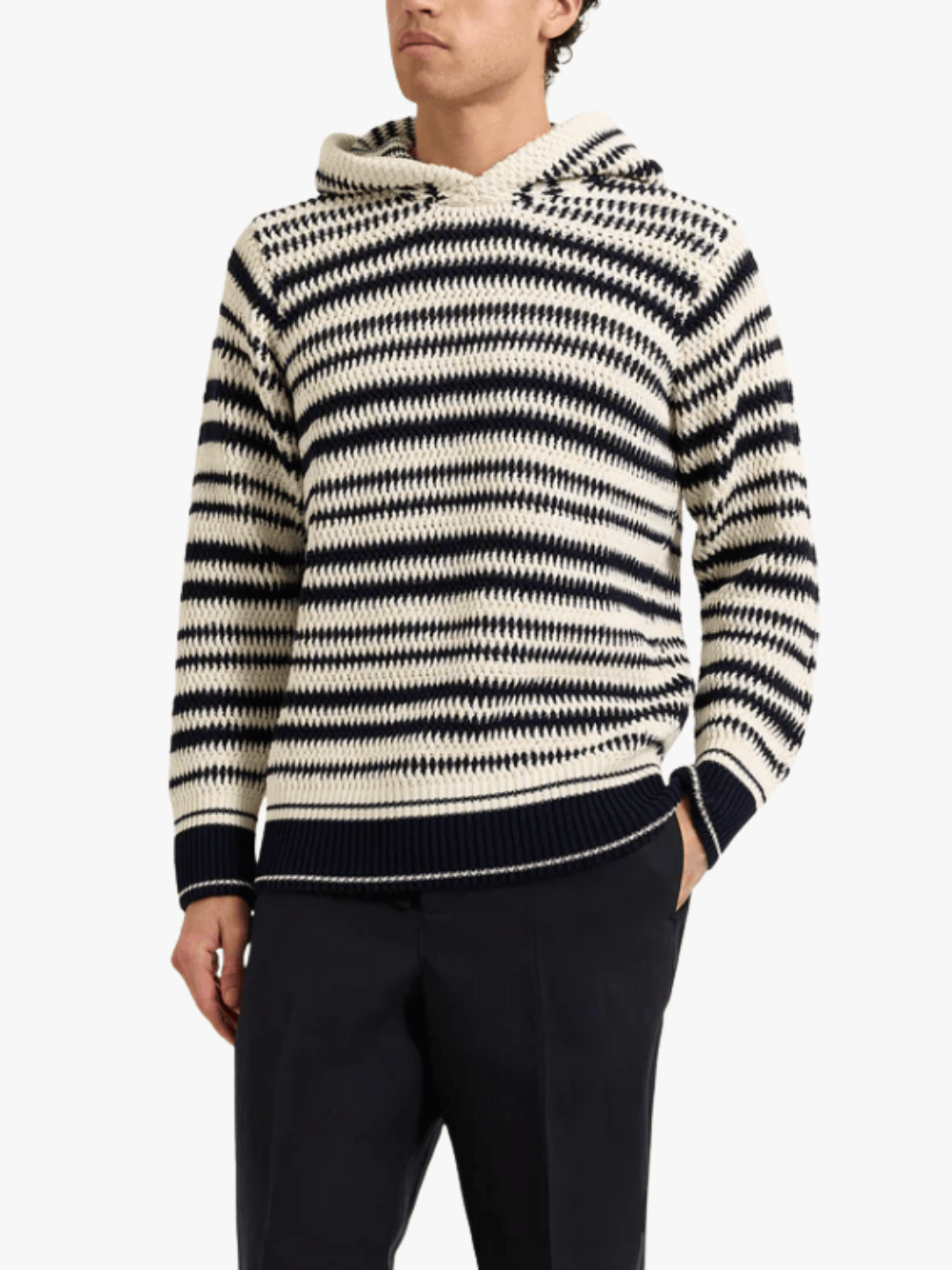 Orlebar Brown Kirk Black and White Knitted Hoodie for Men