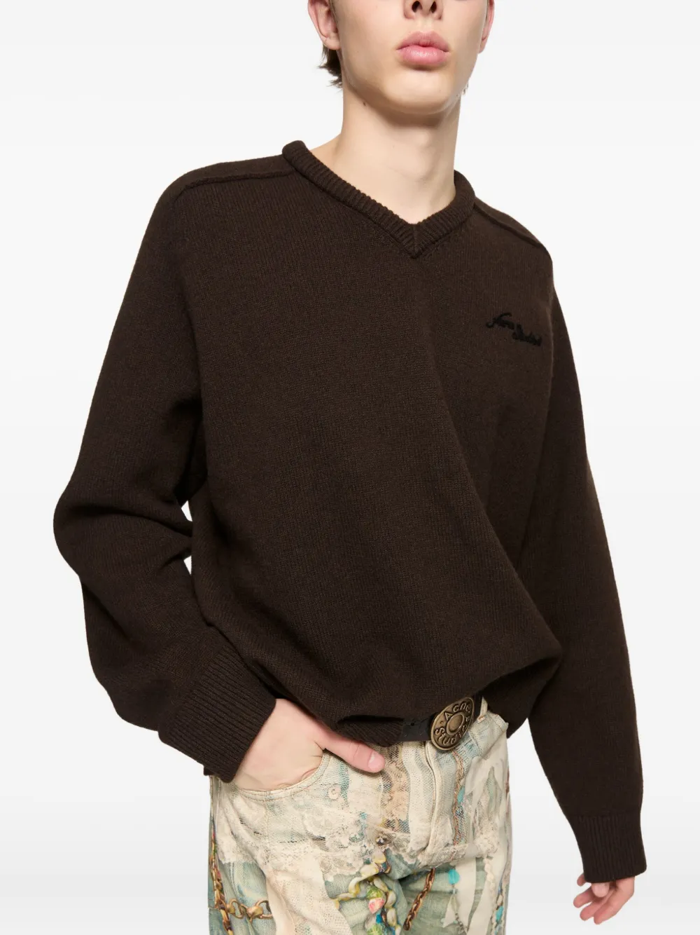 Acne StudiosPullover mit V-Ausschnitt Braun Herren