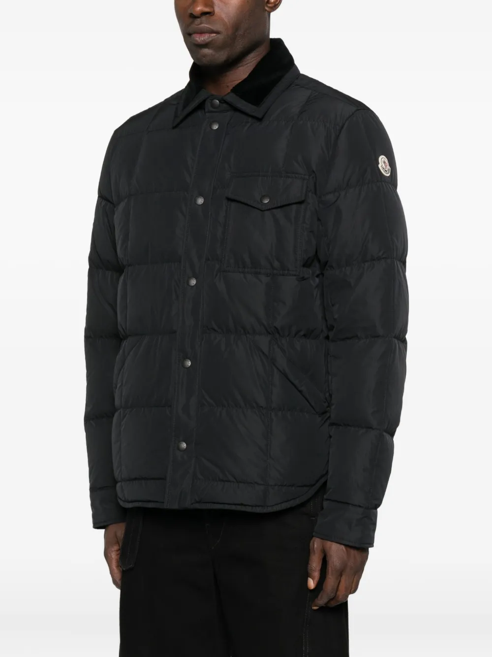 Moncler gesteppte Jacke mit Cordkragen Schwarz Herren
