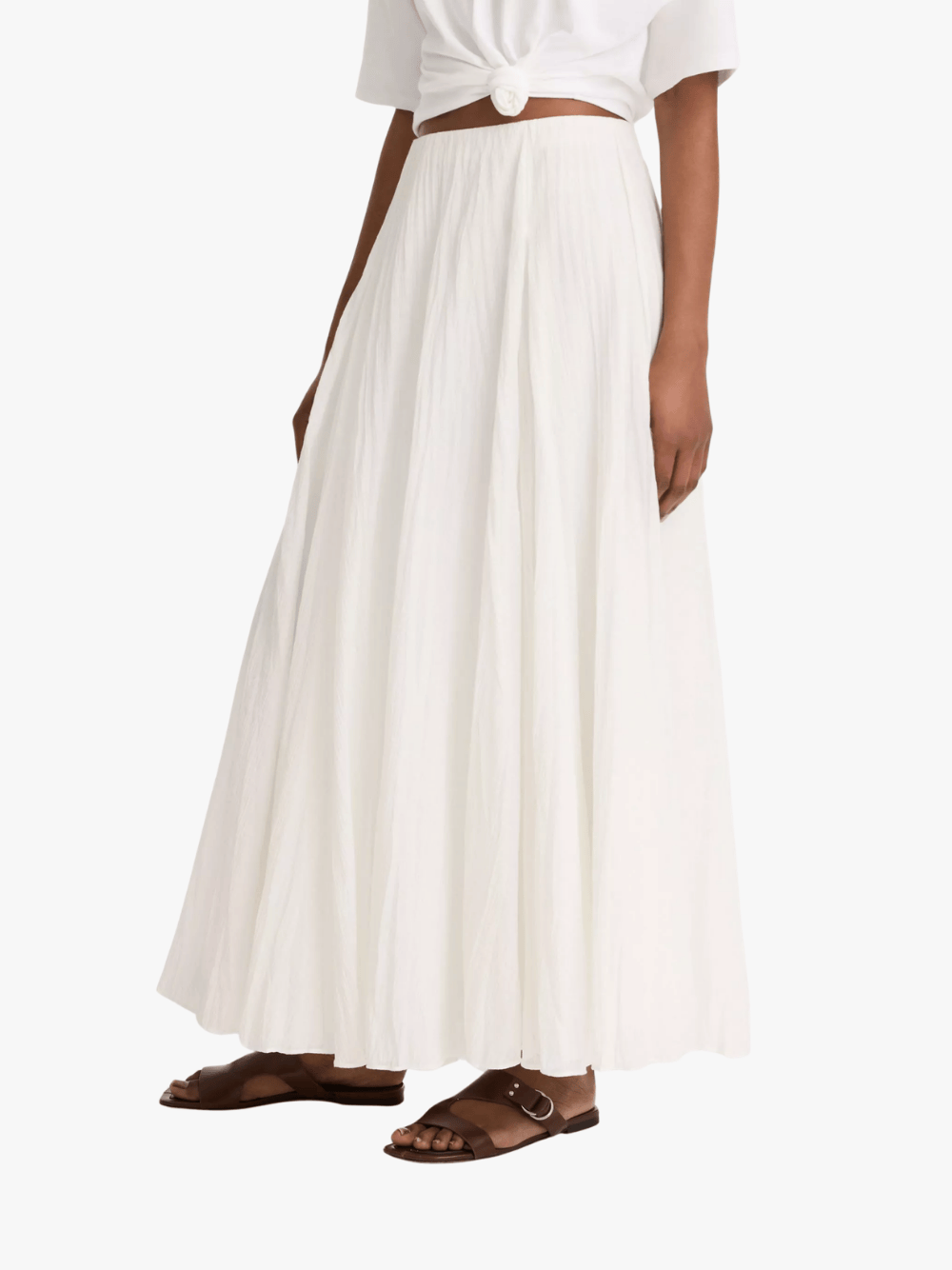Crinkled Pleated Cotton Blend Maxi Skirt White Women
