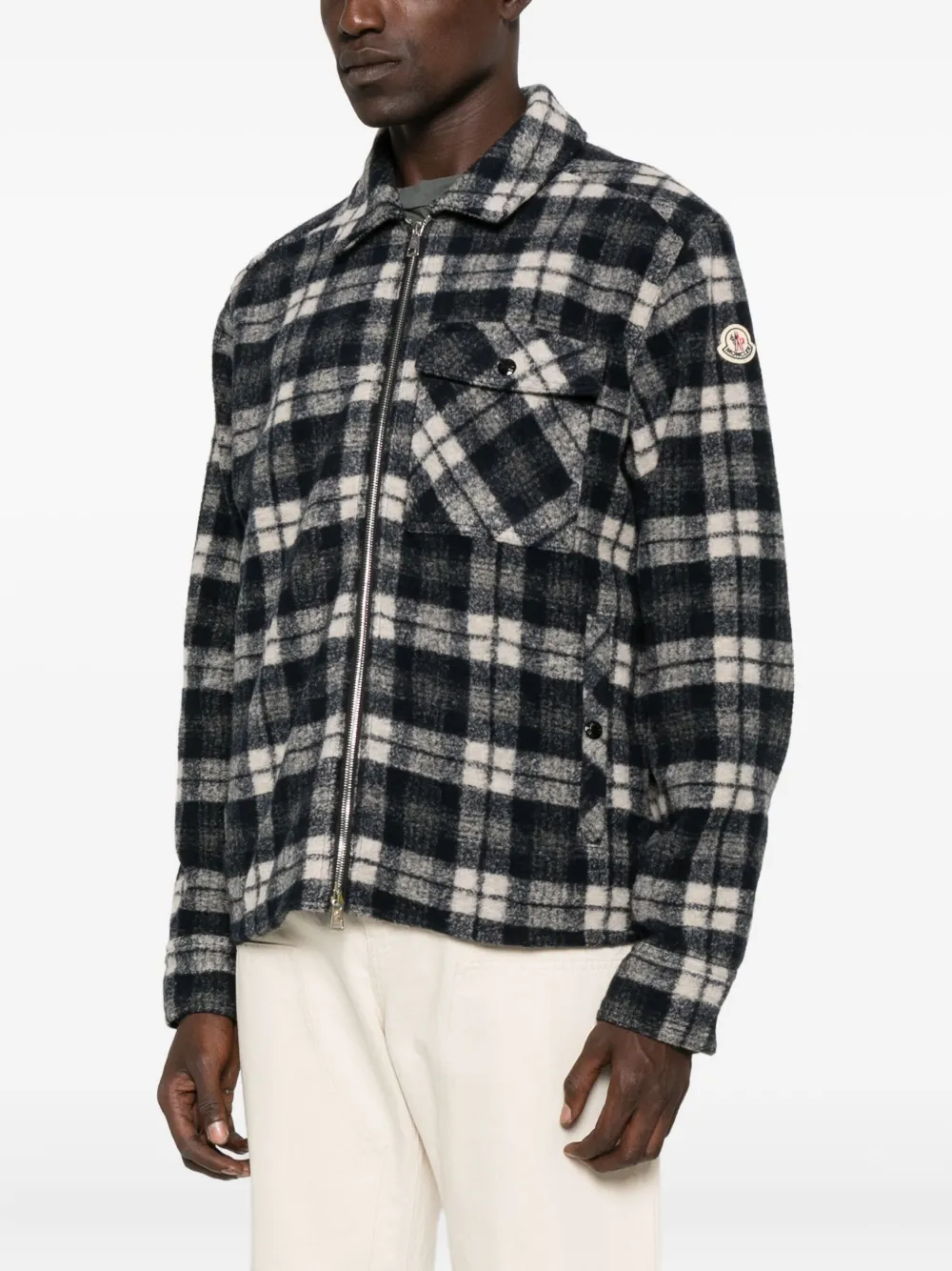 Moncler Karierte Jacke mit Reißverschluss Schwarz Herren